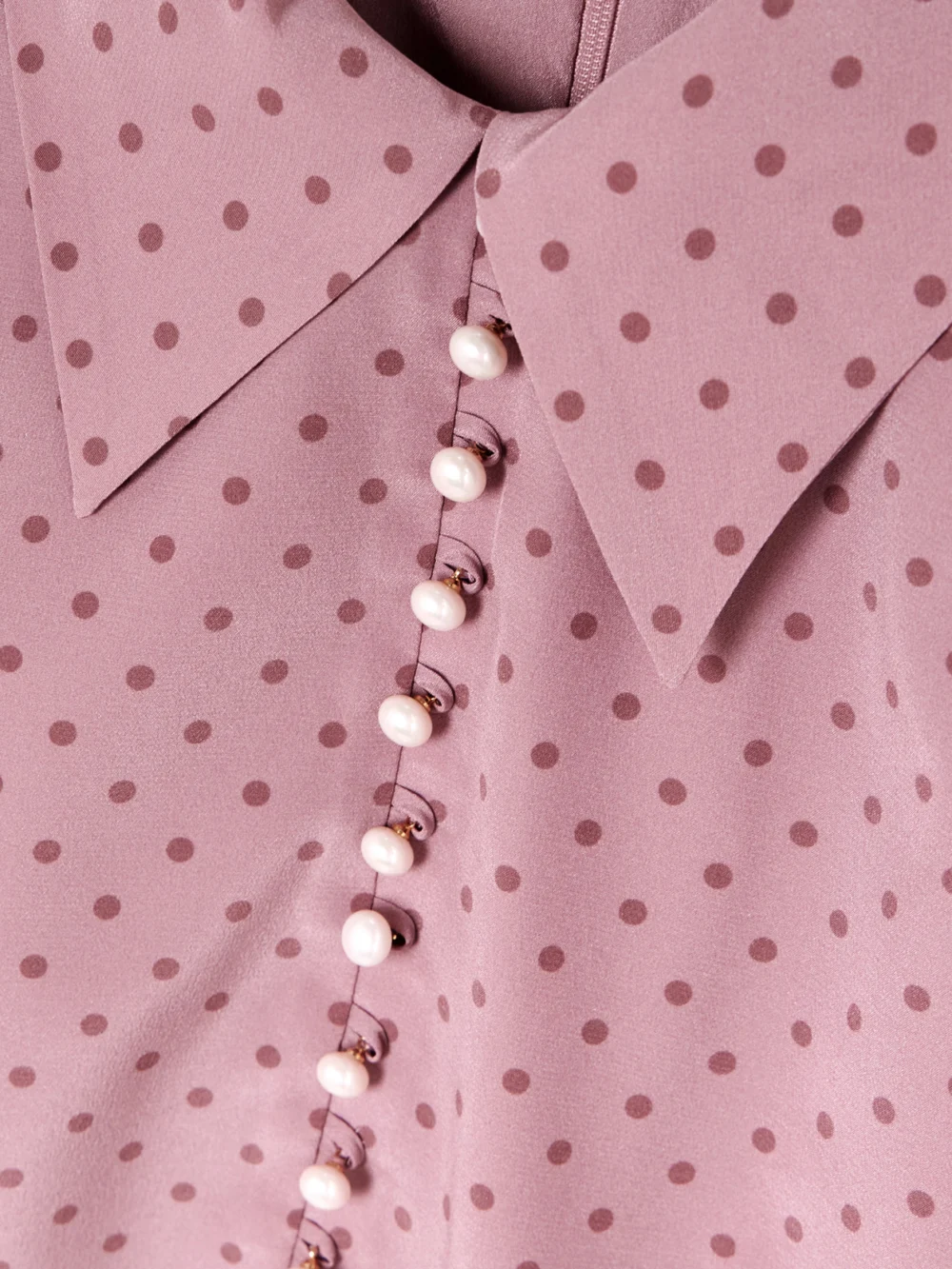 Close-up detail of the Alessandra Rich Embellished Polka-dot Silk Crepe De Chine Midi Dress