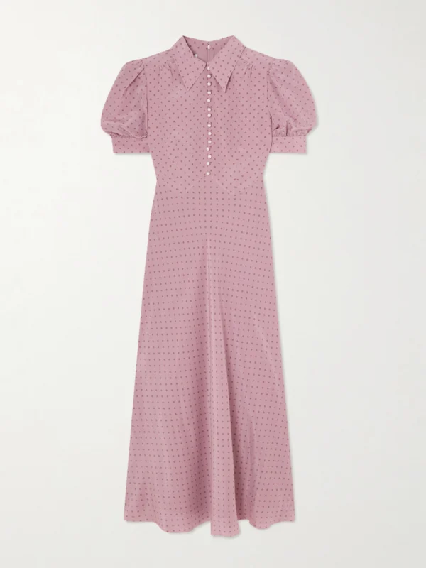 Alessandra Rich Embellished Polka-dot Silk Crepe De Chine Midi Dress