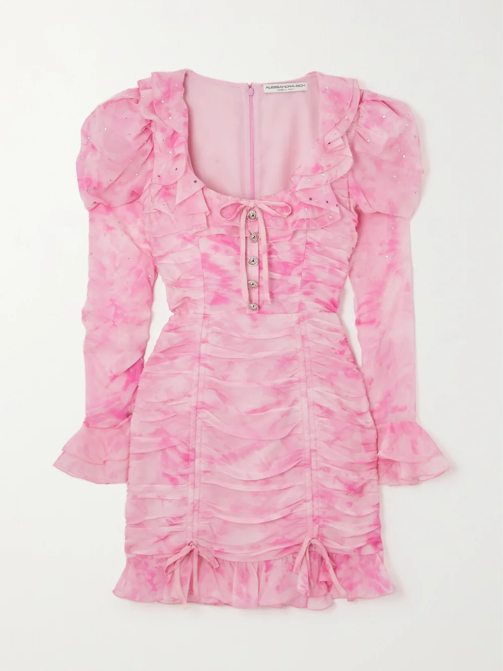 Alessandra Rich Embellished Tie-dyed Silk-georgette Mini Dress in pink