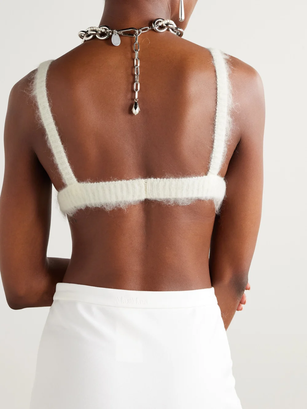 Back view of the Alessandra Rich Embroidered Mohair-blend Bralette