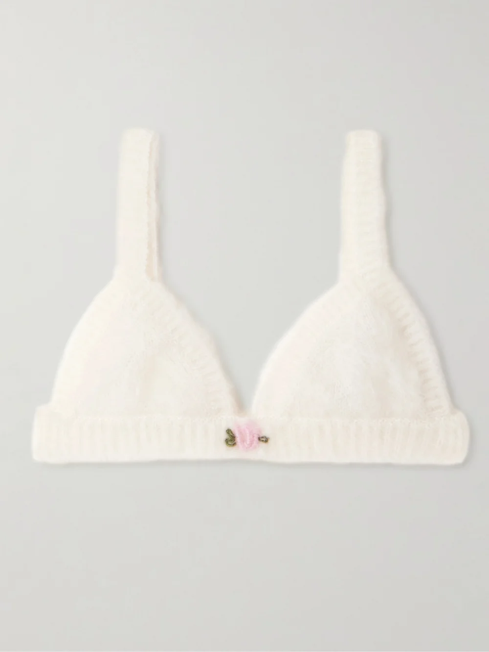 Alessandra Rich Embroidered Mohair-blend Bralette in white