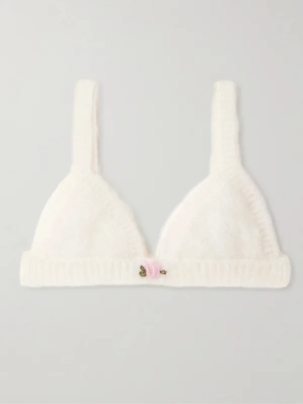 Alessandra Rich Embroidered Mohair-blend Bralette