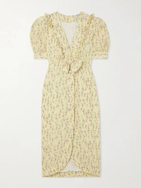 Alessandra Rich Garden Party Bow-detailed Floral-print Silk Crepe De Chine Midi Dress