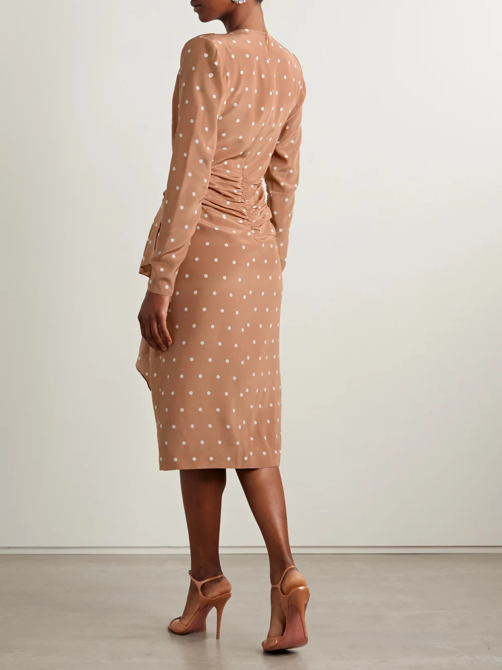 Back view of the Alessandra Rich Gathered Polka-dot Silk Crepe De Chine Midi Dress