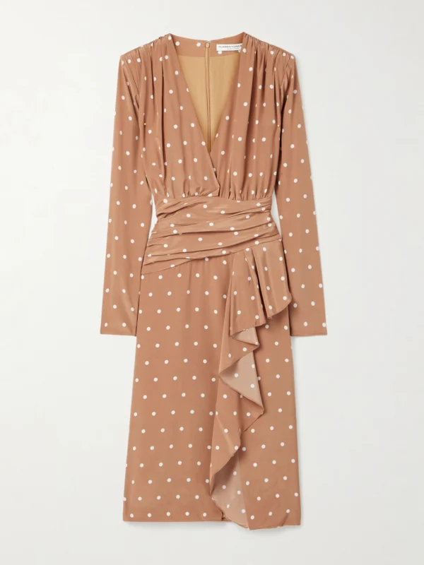 Alessandra Rich Gathered Polka-dot Silk Crepe De Chine Midi Dress