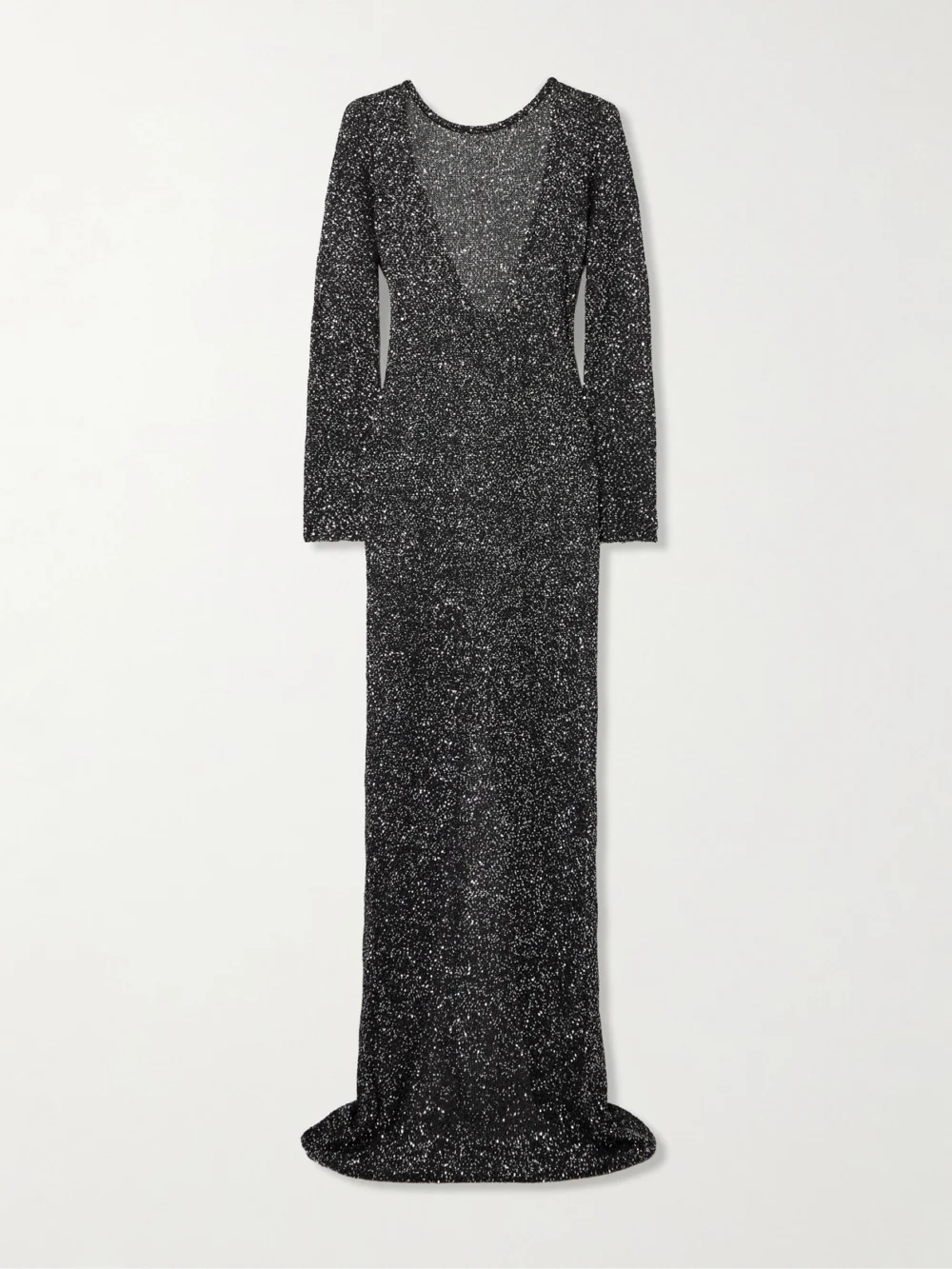 Alessandra Rich Open-back Sequin-embellished Knitted Maxi Dress in black