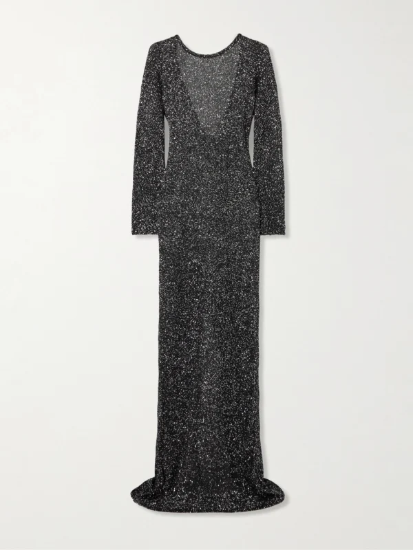 Alessandra Rich Open-back Sequin-embellished Knitted Maxi Dress