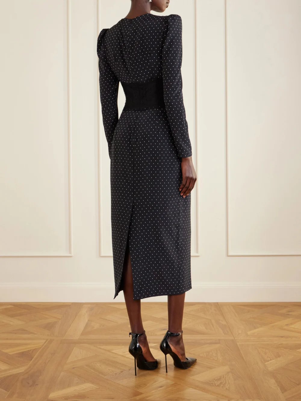 Back view of the Alessandra Rich Polka-dot Silk Midi Dress