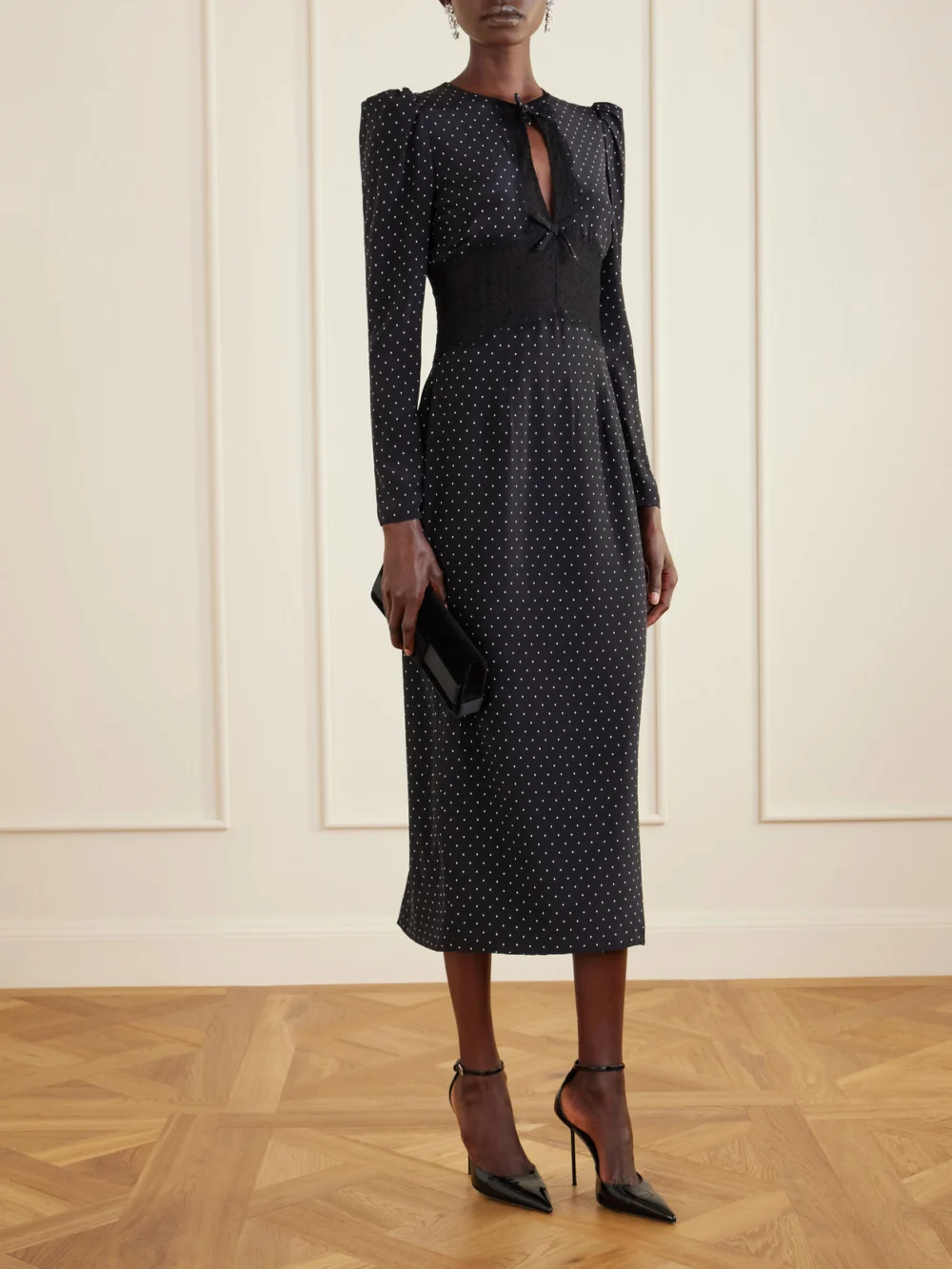 Alessandra Rich Polka-dot Silk Midi Dress, worn by a model