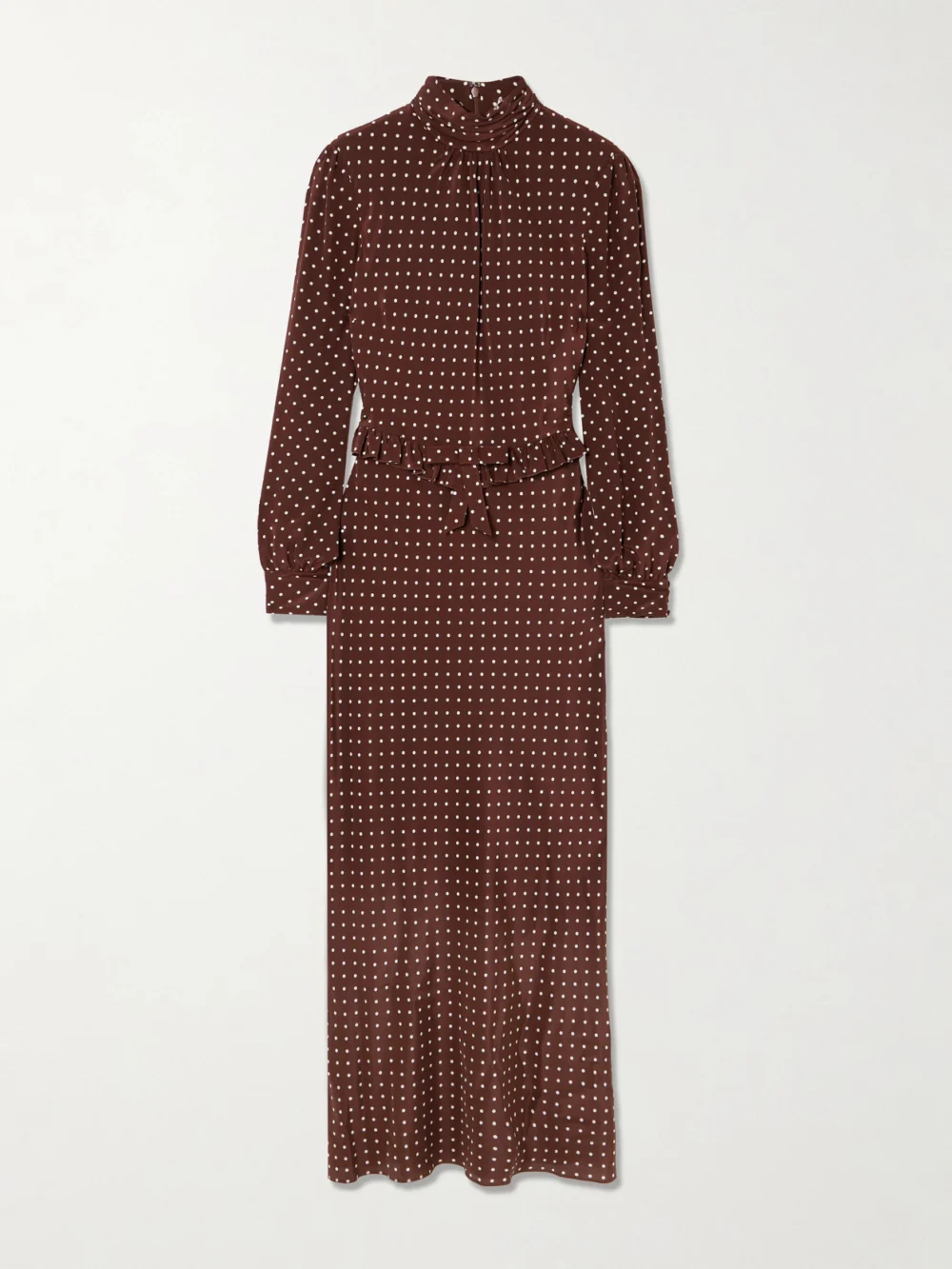 Alessandra Rich Ruffled Bow-detailed Polka-dot Silk Crepe De Chine Midi Dress in brown
