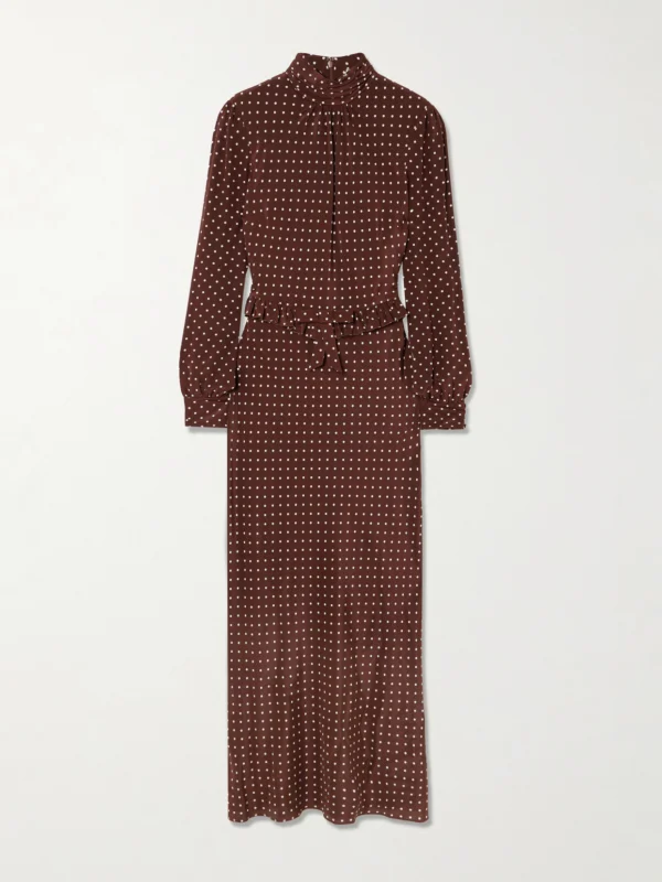 Alessandra Rich Ruffled Bow-detailed Polka-dot Silk Crepe De Chine Midi Dress