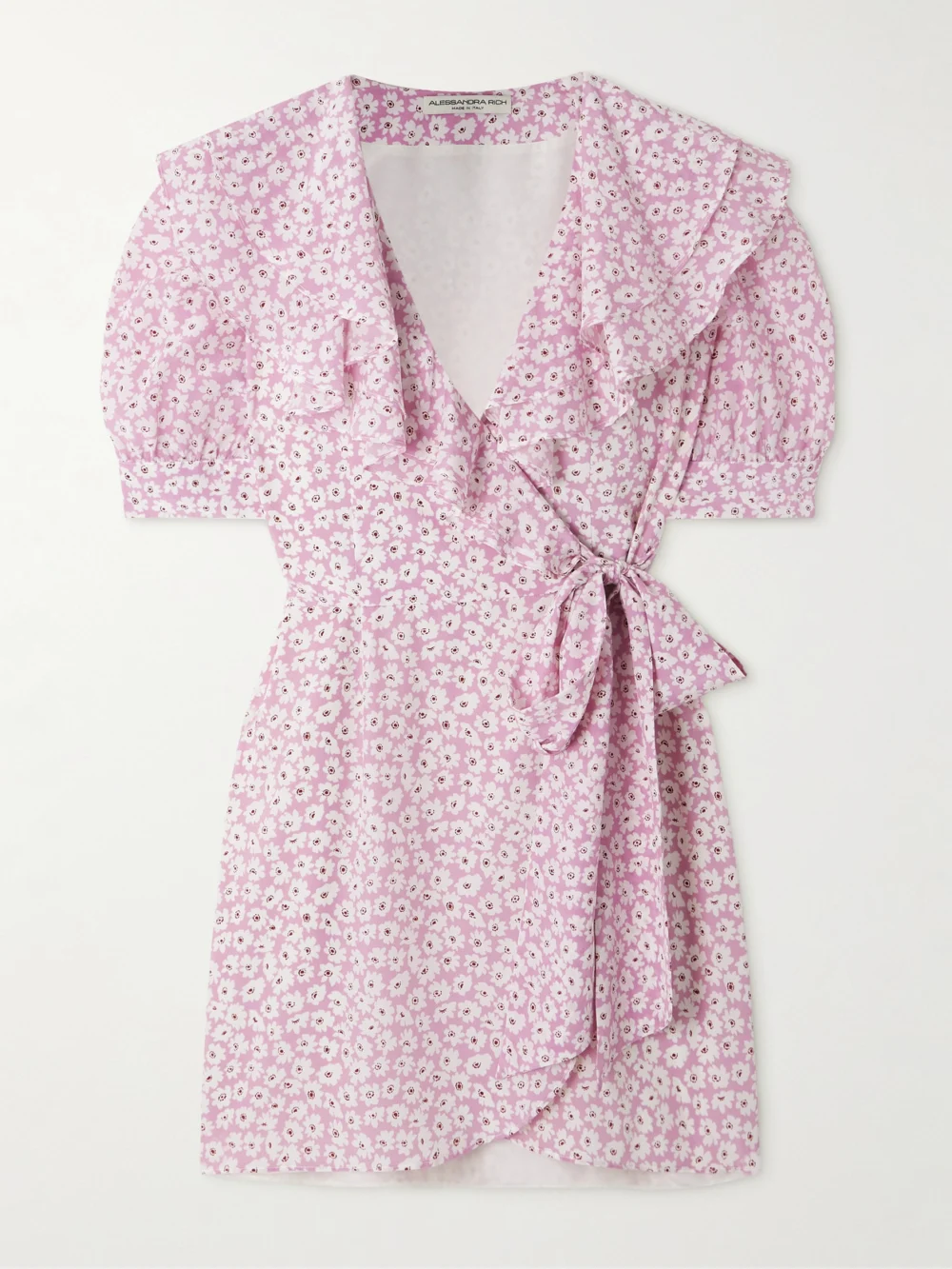 Alessandra Rich Ruffled Floral-print Silk-georgette Mini Wrap Dress in pink