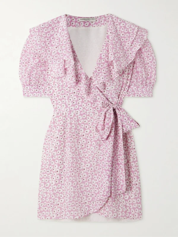Alessandra Rich Ruffled Floral-print Silk-georgette Mini Wrap Dress