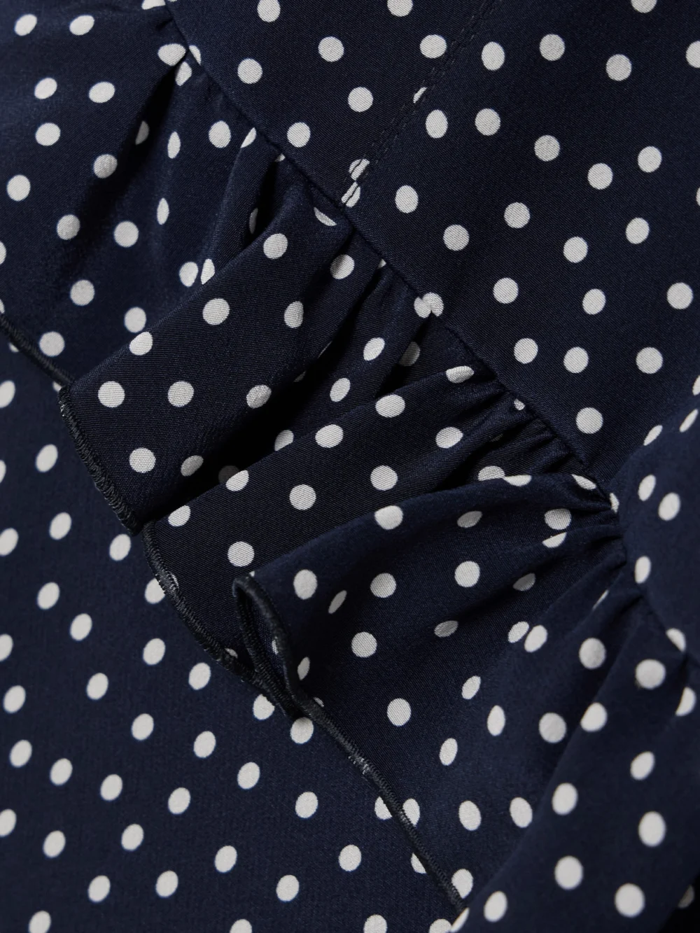 Close-up detail of the Alessandra Rich Ruffled Polka-dot Silk Crepe De Chine Midi Dress