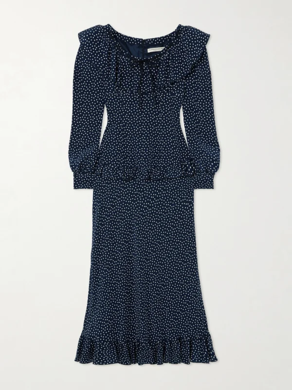 Alessandra Rich Ruffled Polka-dot Silk Crepe De Chine Midi Dress