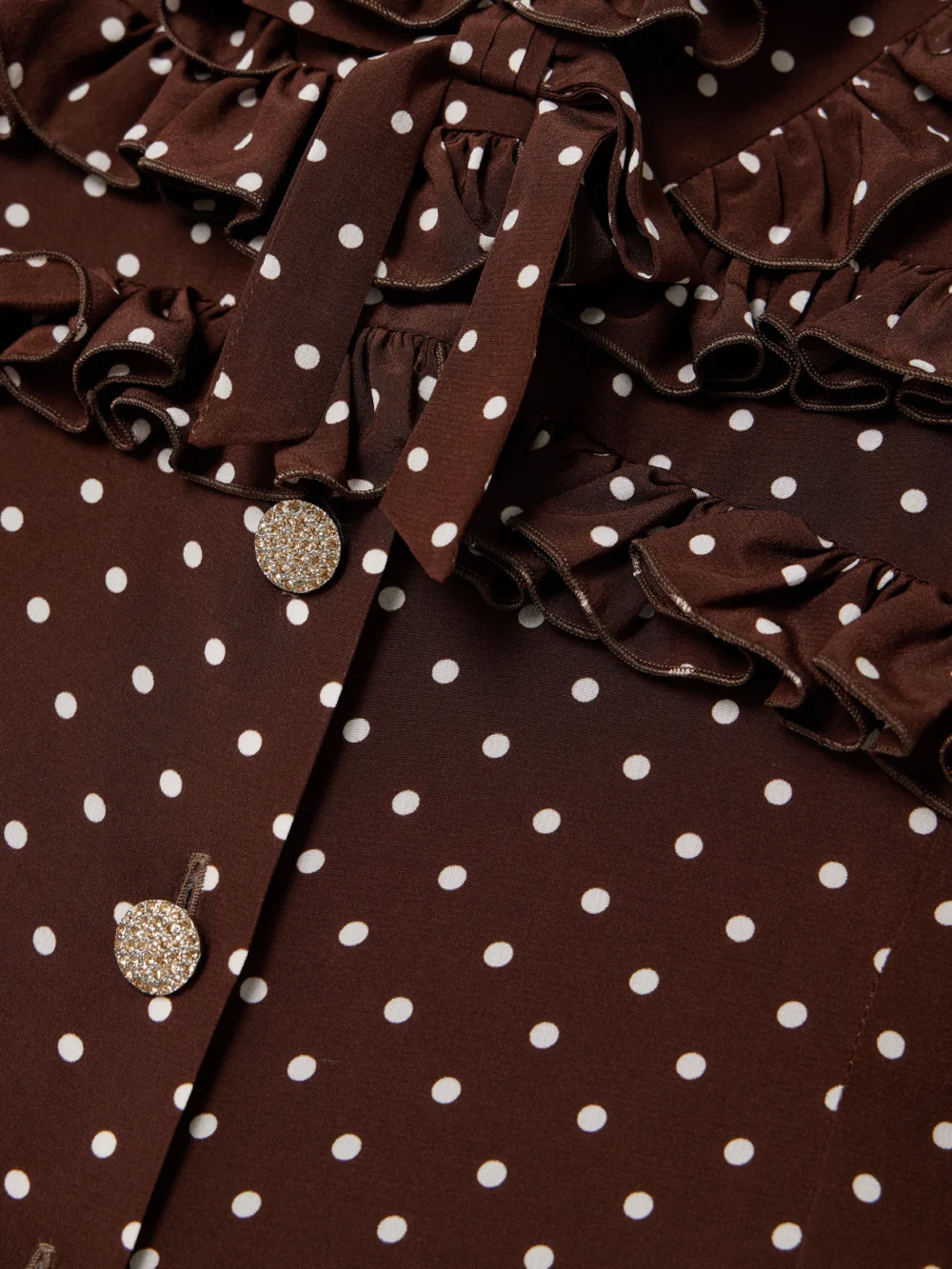 Close-up detail of the Alessandra Rich Ruffled Polka-dot Silk Crepe De Chine Mini Dress