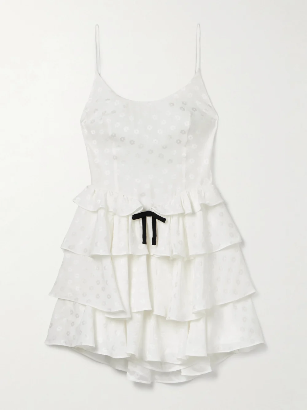 Alessandra Rich Ruffled Silk-satin Jacquard Mini Dress in white
