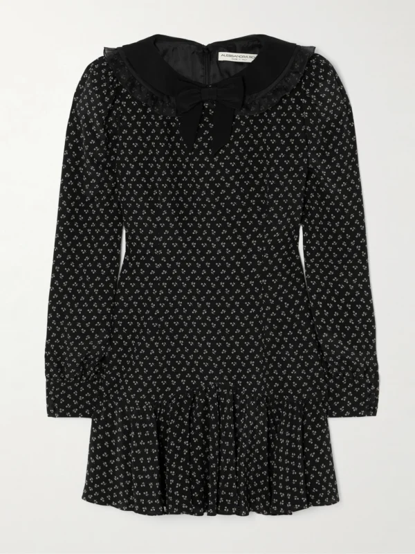 Alessandra Rich Ruffled Velvet and Tulle-trimmed Floral-print Silk Crepe De Chine Mini Dress
