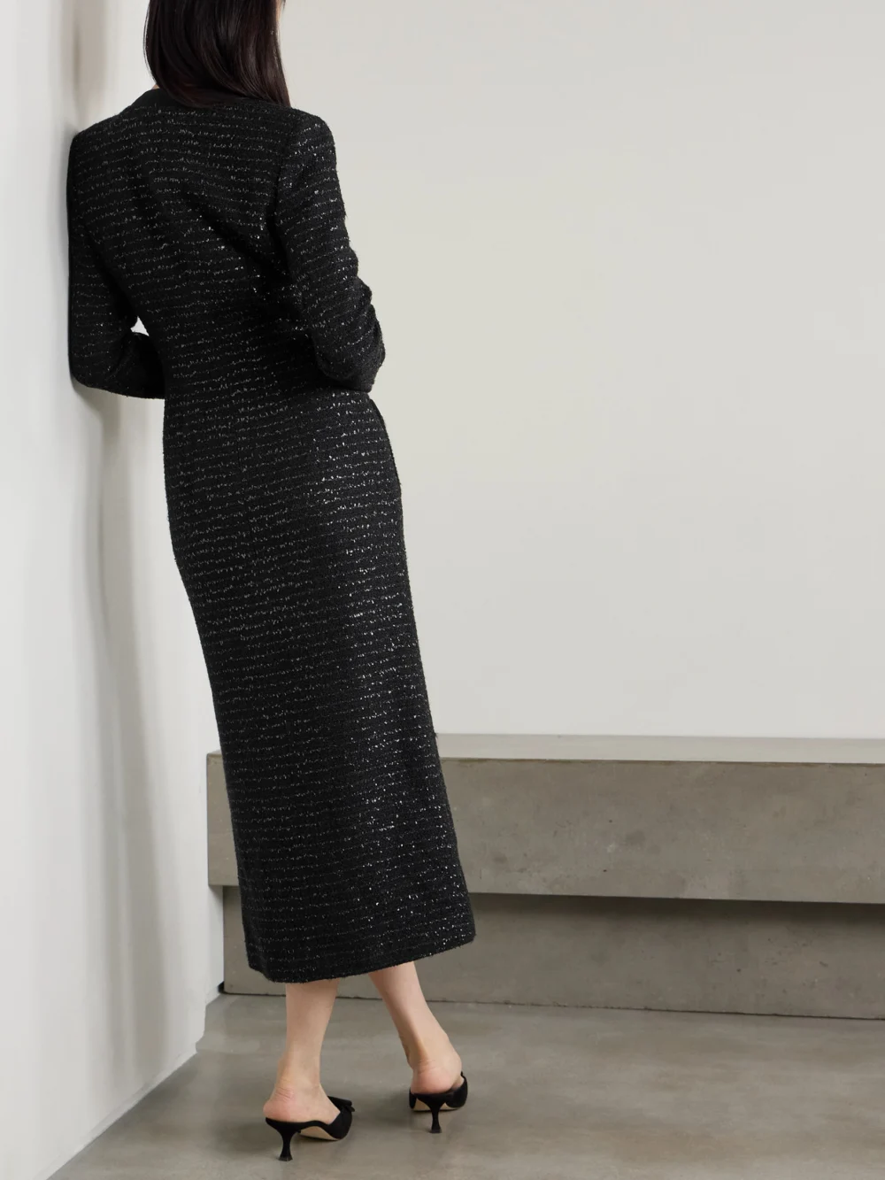 Back view of the Alessandra Rich Sequined Tweed Midi Dress