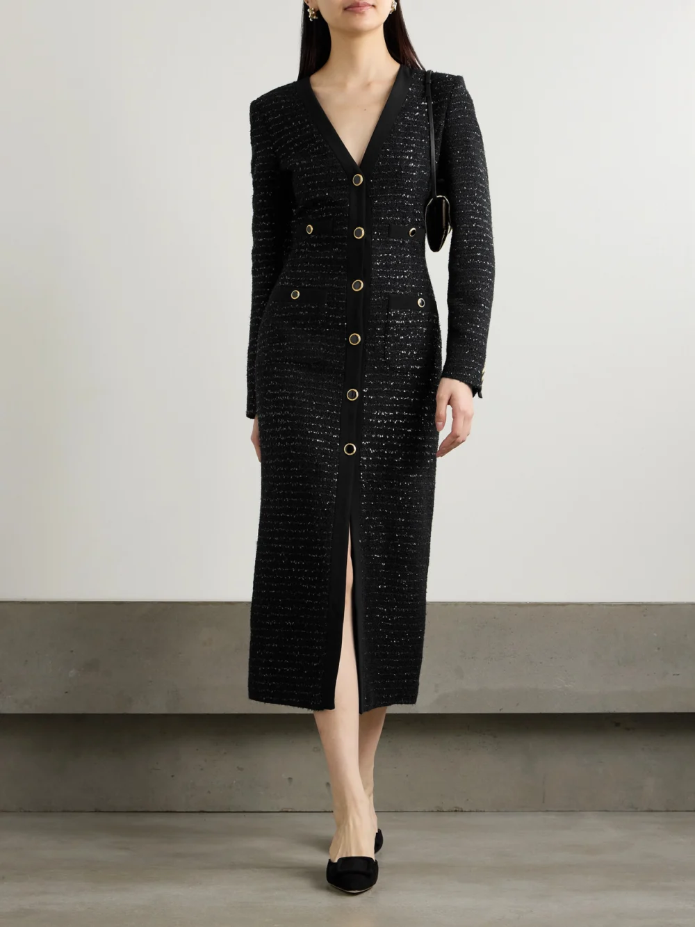 Alessandra Rich Sequined Tweed Midi Dress, worn by a model