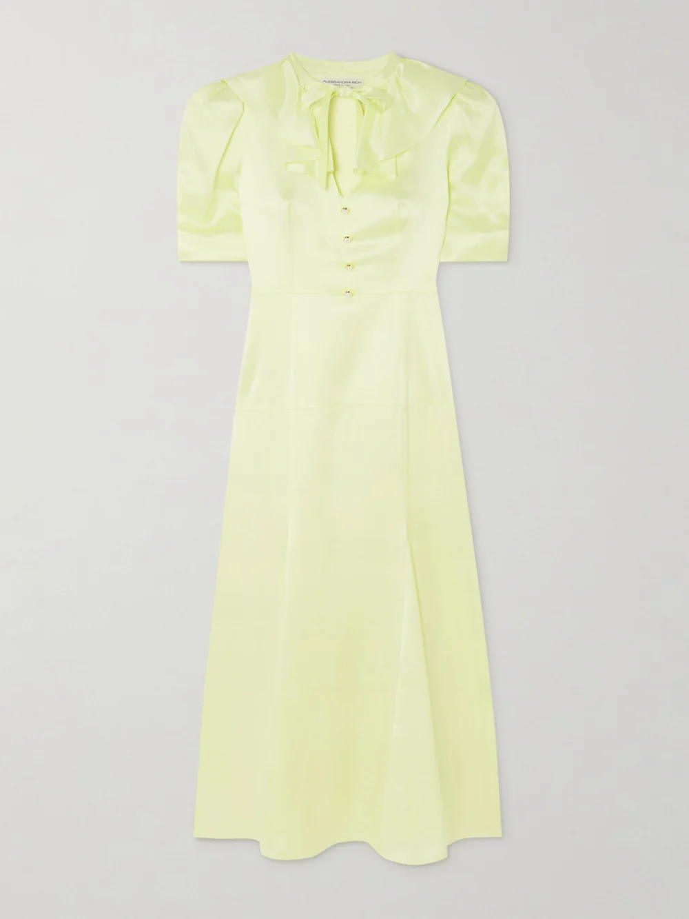 Alessandra Rich Tie-detailed Ruffled Silk-satin Midi Dress in yellow