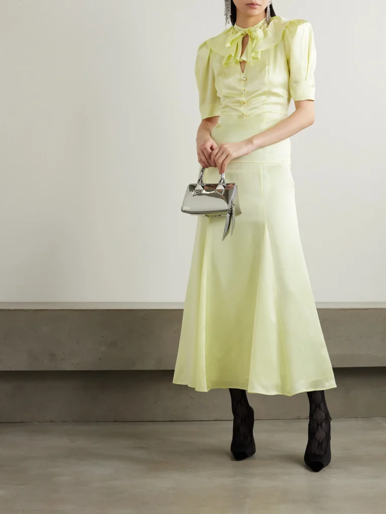 Alessandra Rich Tie-detailed Ruffled Silk-satin Midi Dress