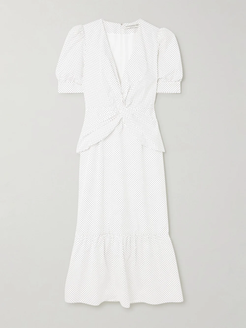 Alessandra Rich Twist-front Gathered Printed Cotton-poplin Midi Dress in white