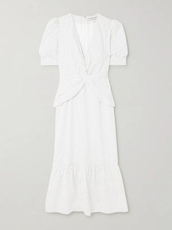 Alessandra Rich Twist-front Gathered Printed Cotton-poplin Midi Dress