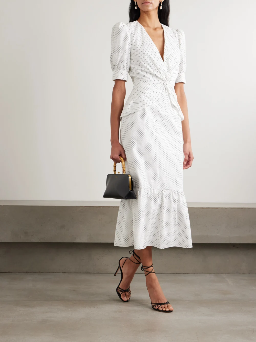 Alessandra Rich Twist-front Gathered Printed Cotton-poplin Midi Dress, worn by a model