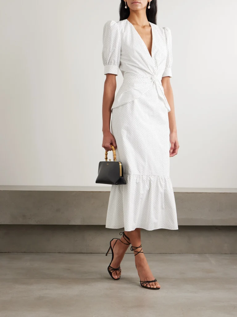 Alessandra Rich Twist-front Gathered Printed Cotton-poplin Midi Dress