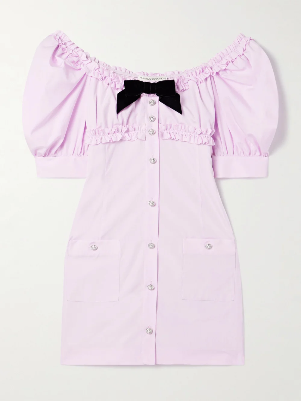 Alessandra Rich Velvet-trimmed Ruffled Cotton-poplin Mini Dress in pink