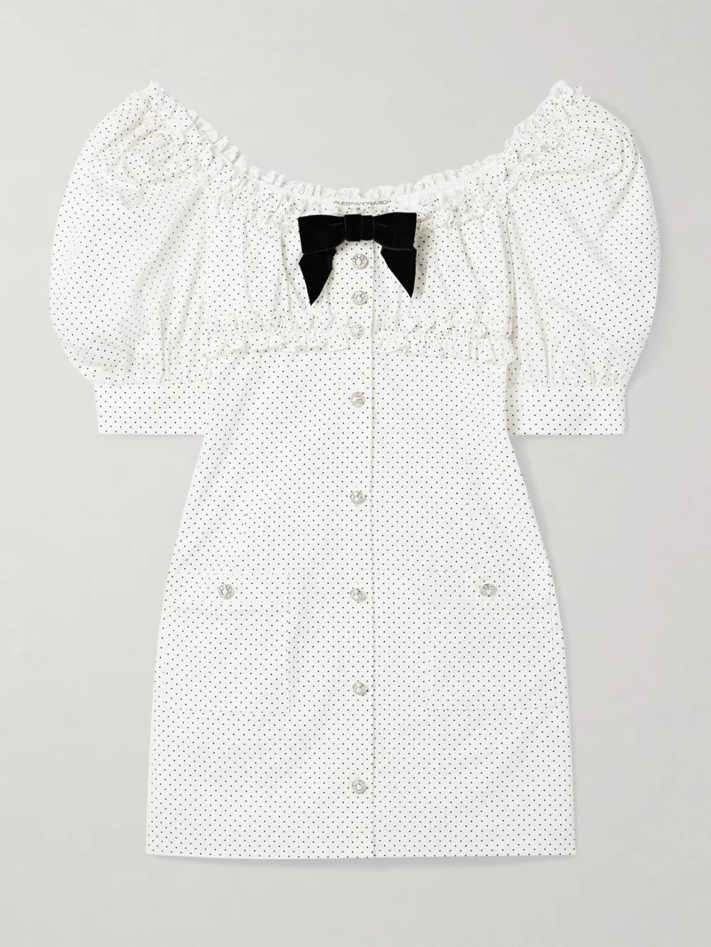 Alessandra Rich Velvet-trimmed Ruffled Polka-dot Cotton-poplin Mini Dress in white