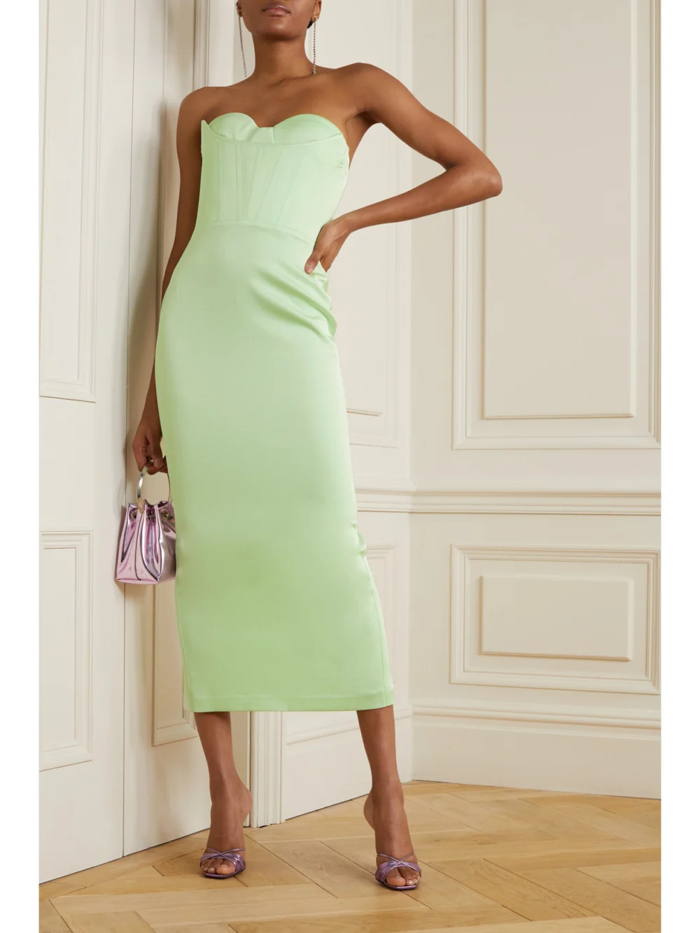 Alex Perry Ansley Strapless Satin-crepe Midi Dress, worn by a model