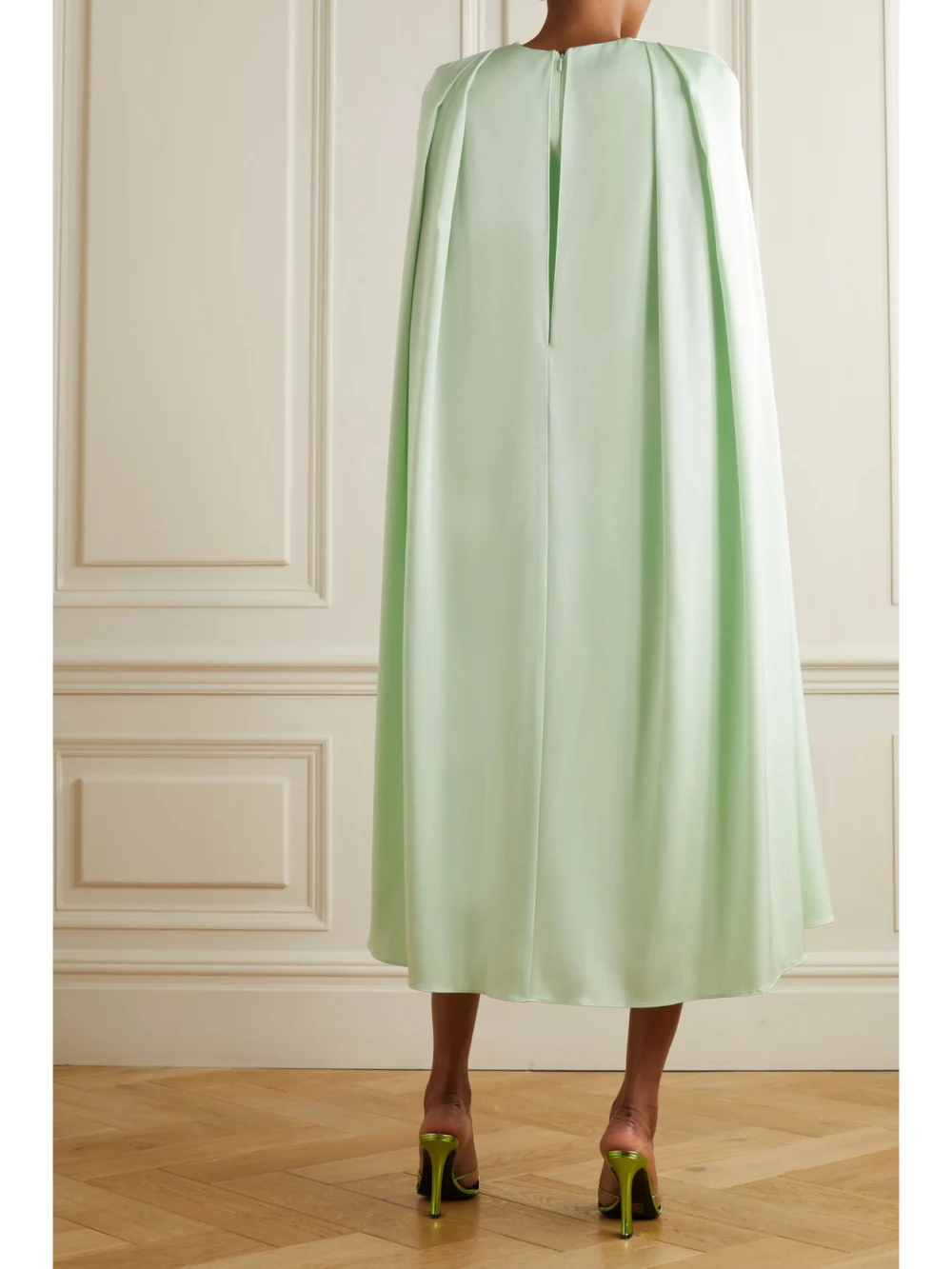 Back view of the Alex Perry Beckett Cape-effect Satin-crepe Midi Dress