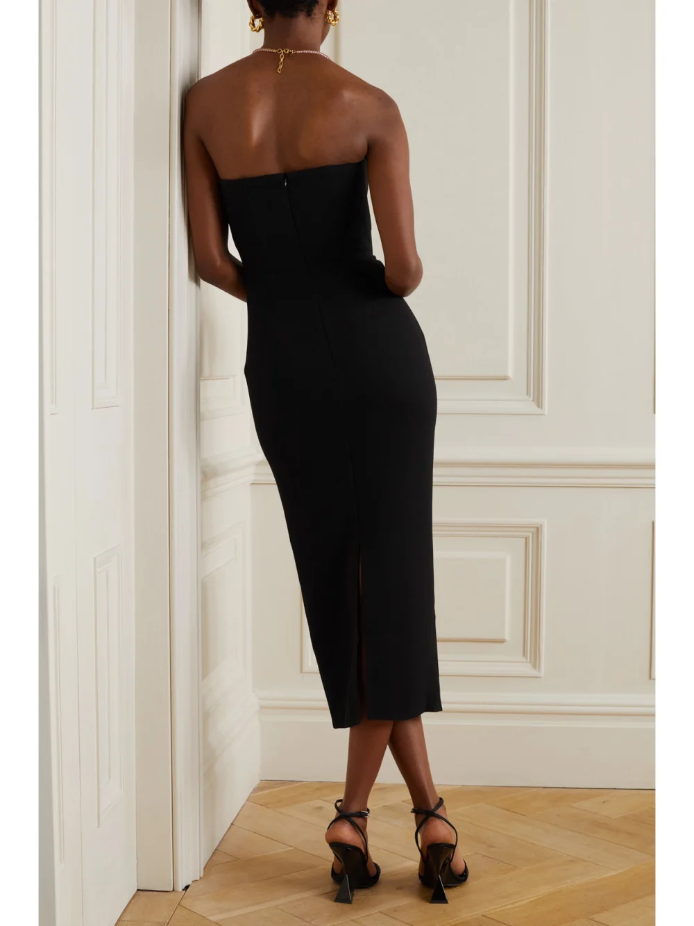 Back view of the Alex Perry Callan Strapless Crepe Midi Dress