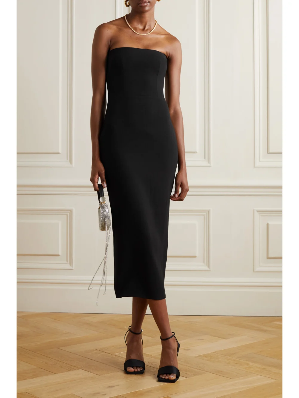 Alex Perry Callan Strapless Crepe Midi Dress, worn by a model