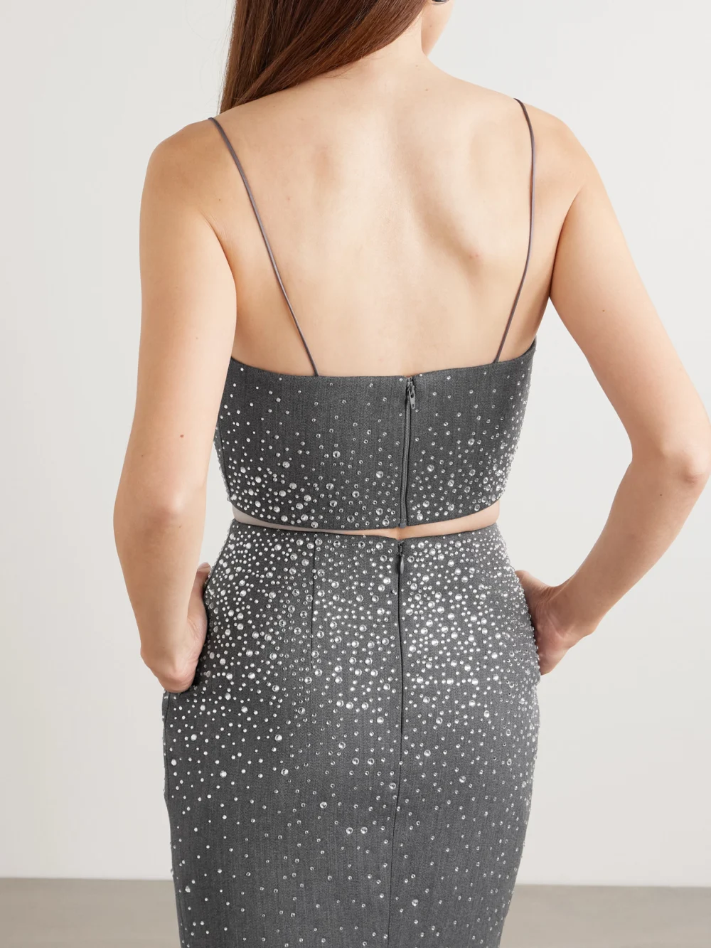 Back view of the Alex Perry Crystal-embellished Twill Bralette