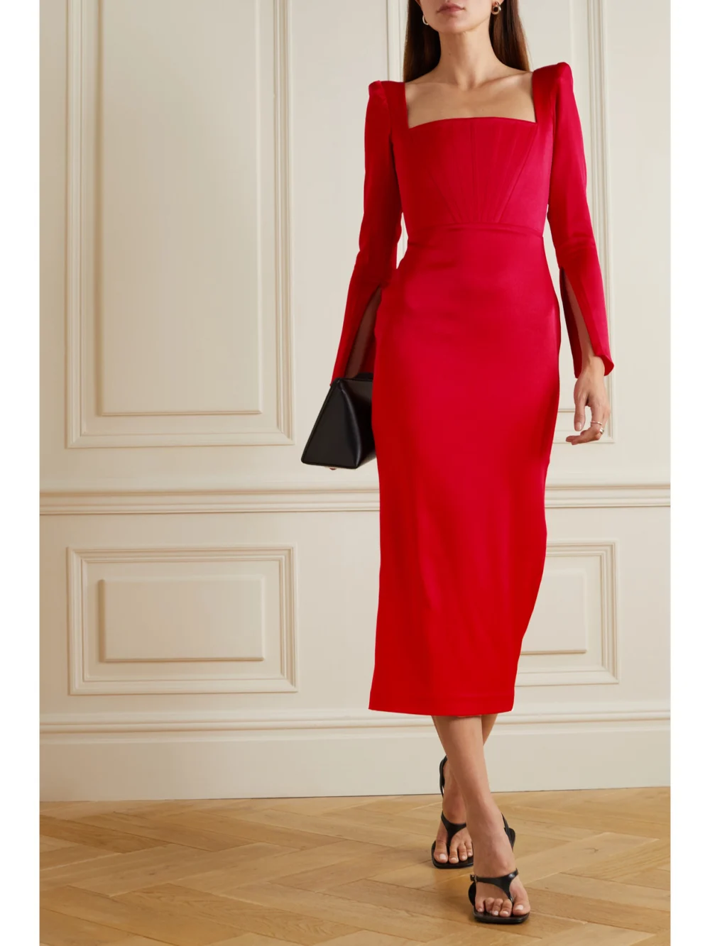 Alex Perry Dellen Satin-crepe Midi Dress, worn by a model