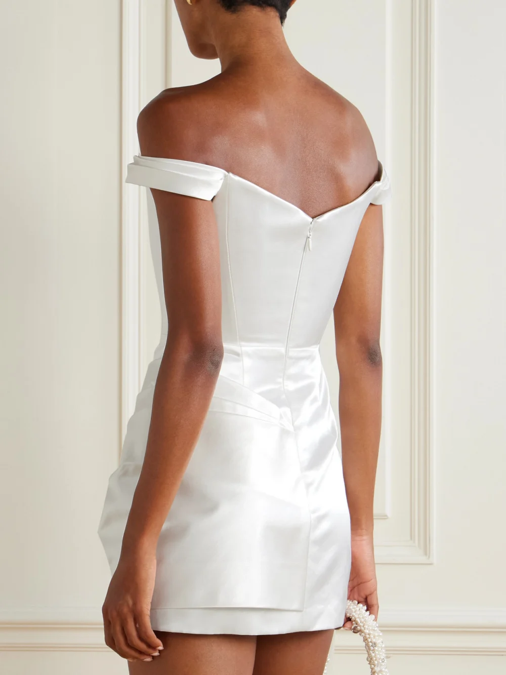 Back view of the Alex Perry Draped Cotton and Silk-blend Mini Dress