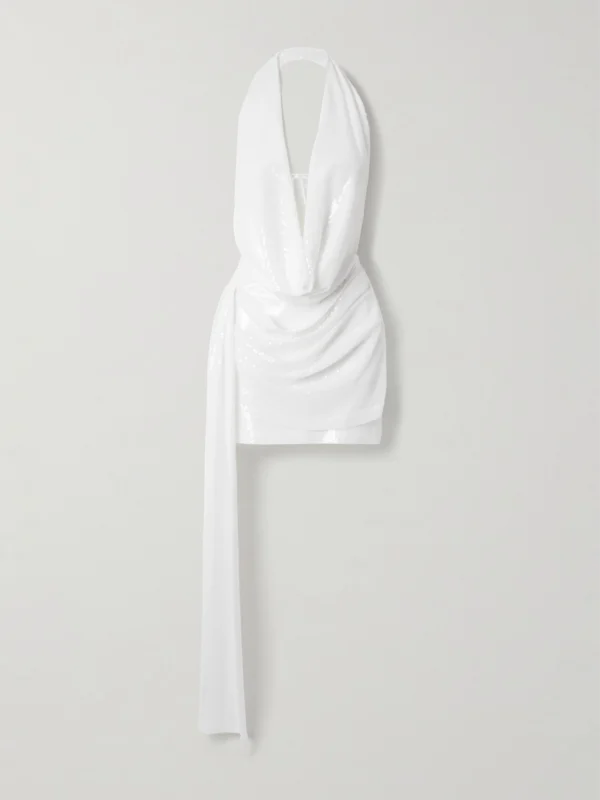 Alex Perry Halterneck Draped Sequined Crepe Mini Dress