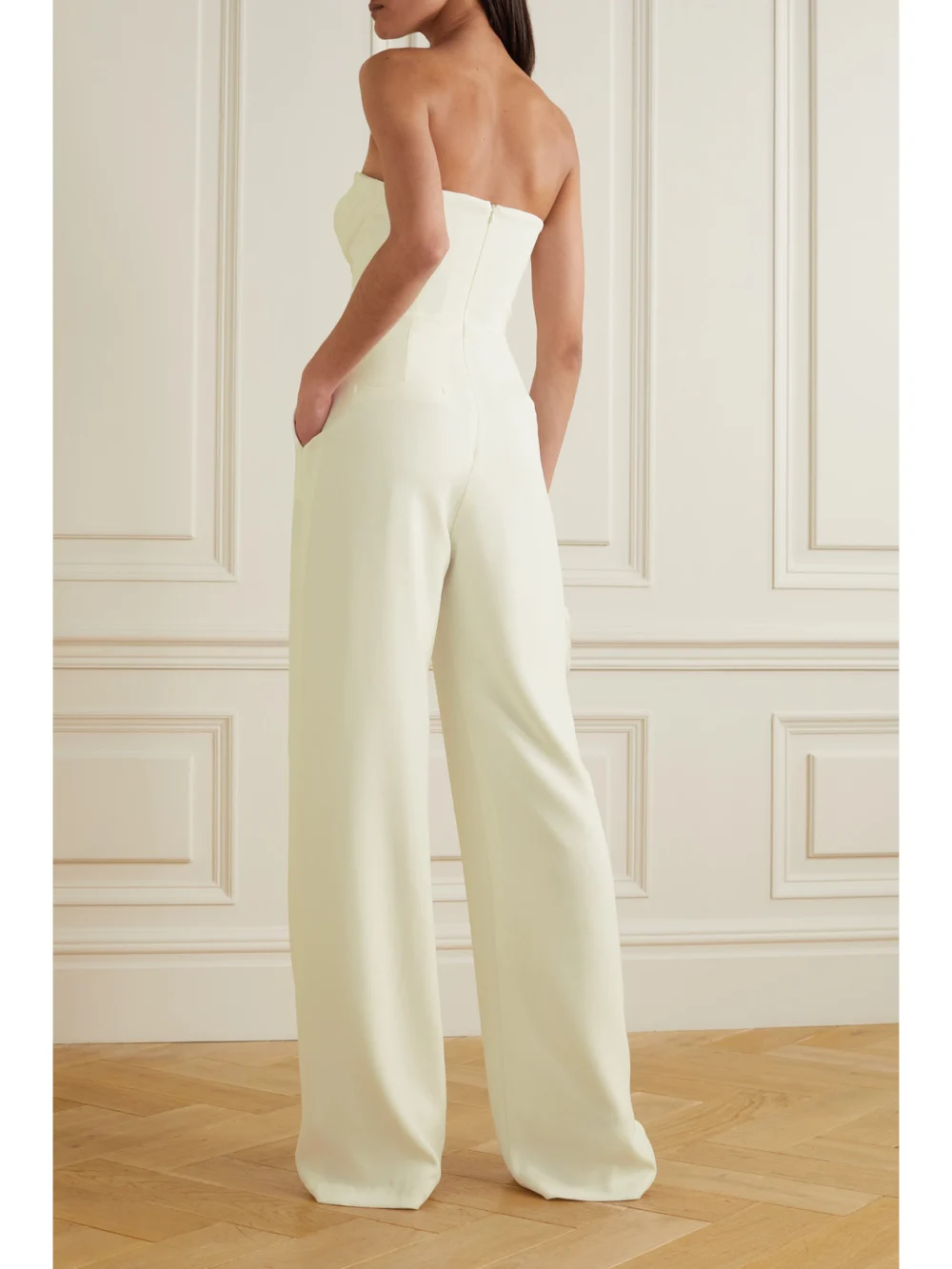Back view of the Alex Perry Hayden Strapless Draped Crepe Jumpsuit