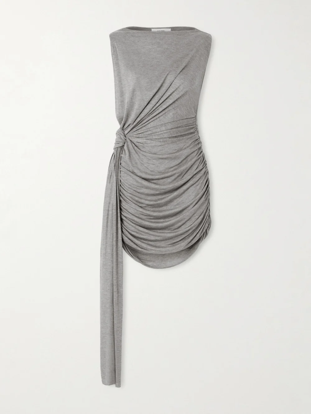 Alex Perry Knotted Draped Ruched Jersey Mini Dress in gray