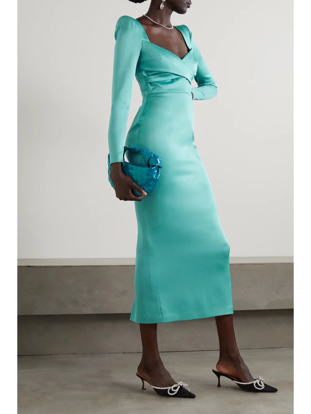 Alex Perry Linden Wrap-effect Satin-crepe Midi Dress, worn by a model