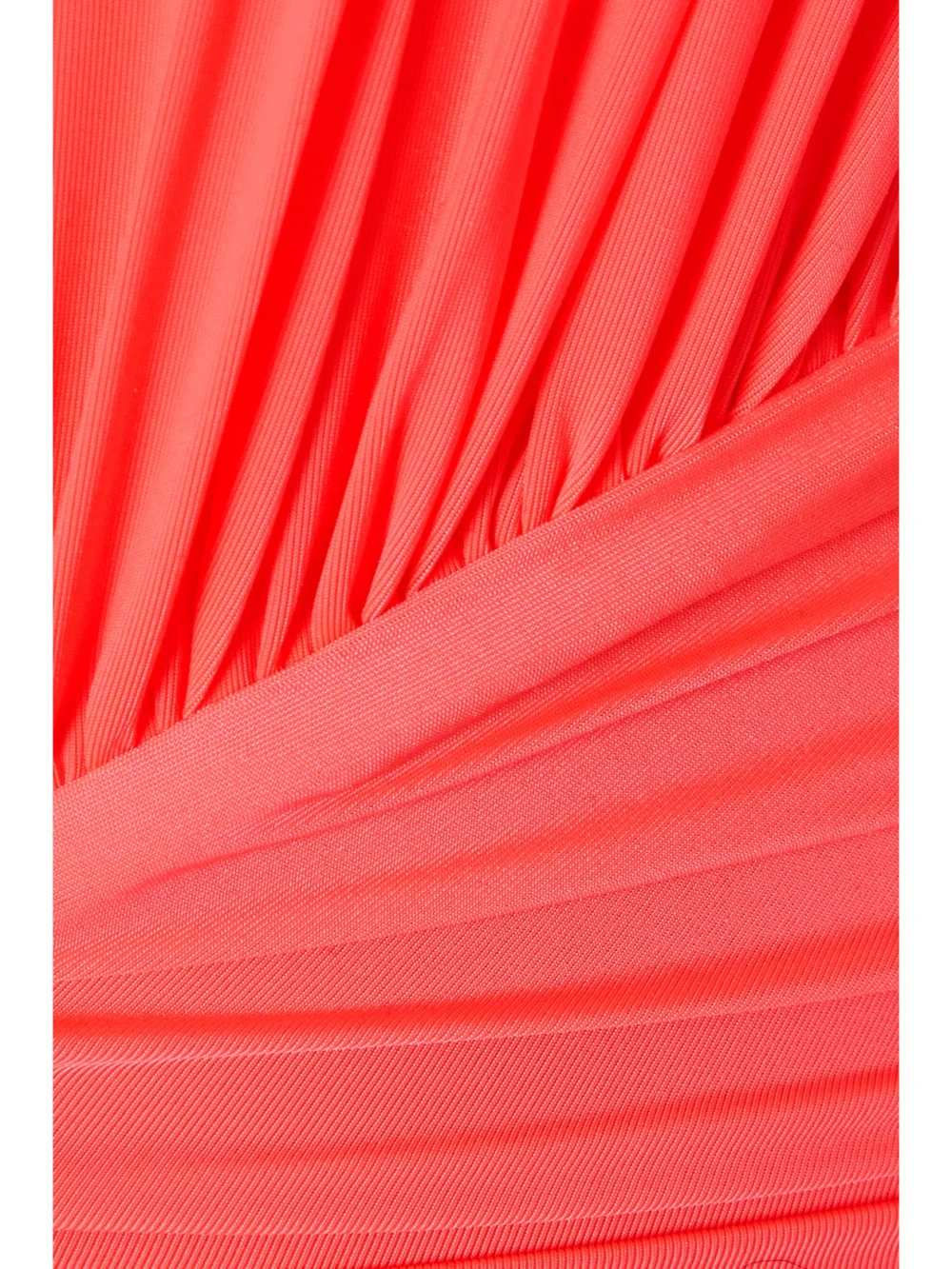 Close-up detail of the Alex Perry Marin Ruched Neon Stretch-jersey Midi Dress