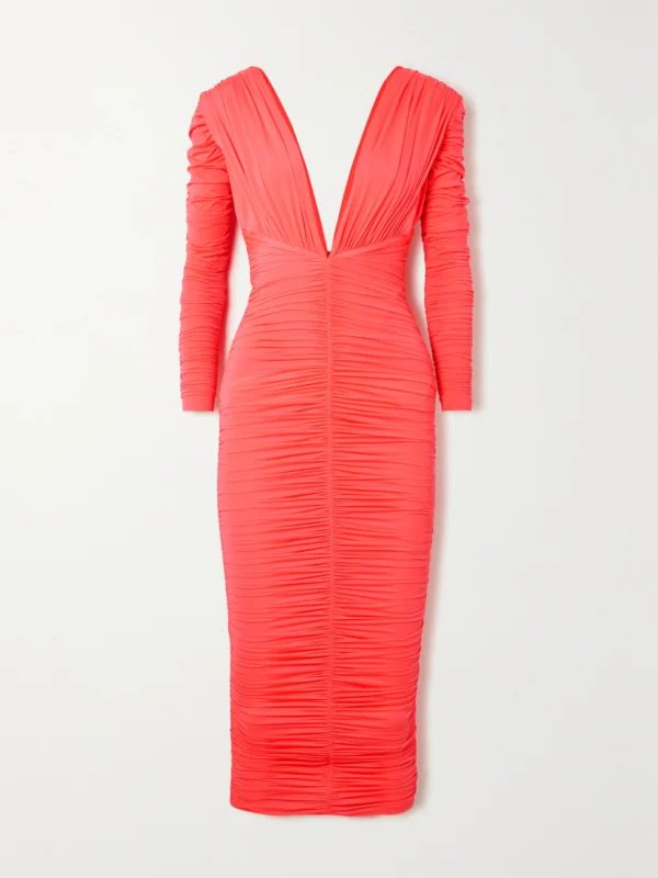 Alex Perry Marin Ruched Neon Stretch-jersey Midi Dress