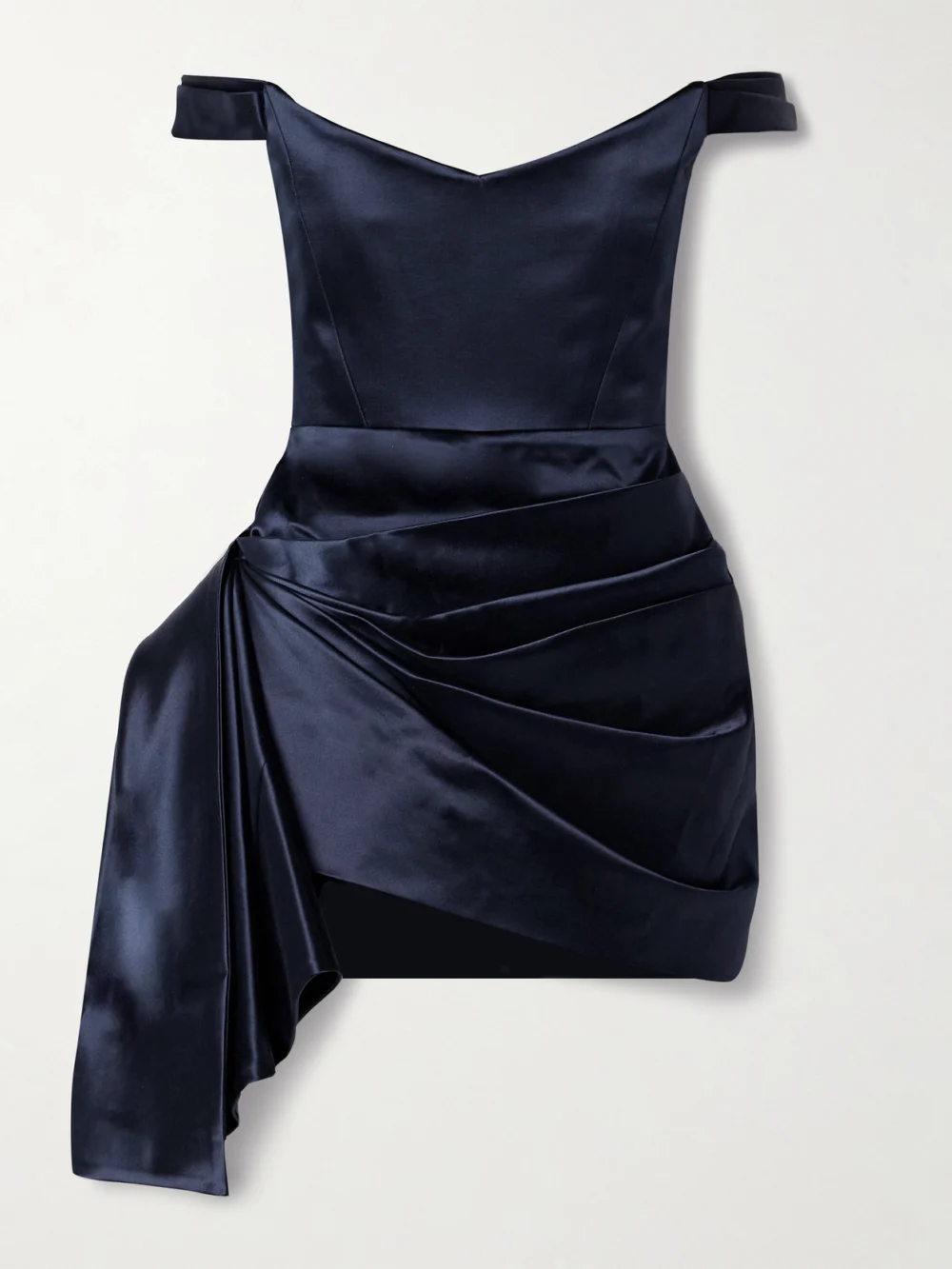 Alex Perry Off-the-shoulder Draped Cotton and Silk-blend Duchesse-satin Mini Dress in navy