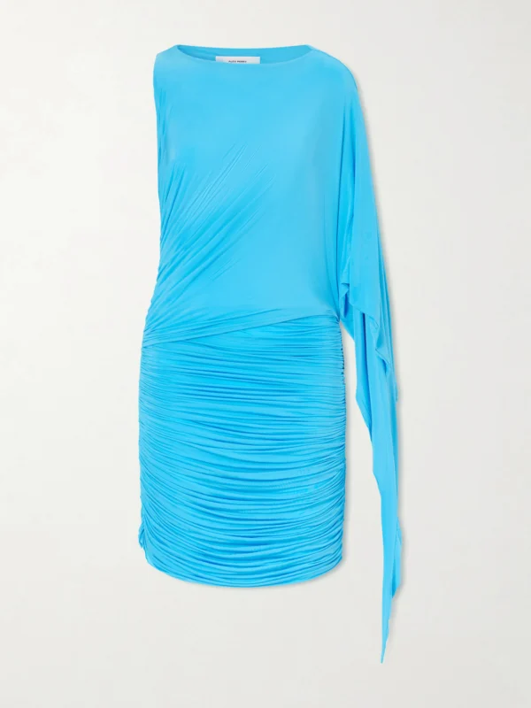 Alex Perry One-shoulder Ruched Draped Stretch-jersey Mini Dress