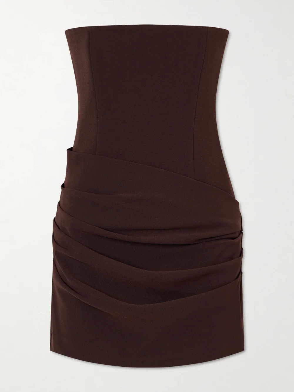 Alex Perry Strapless Draped Crepe Mini Dress in brown
