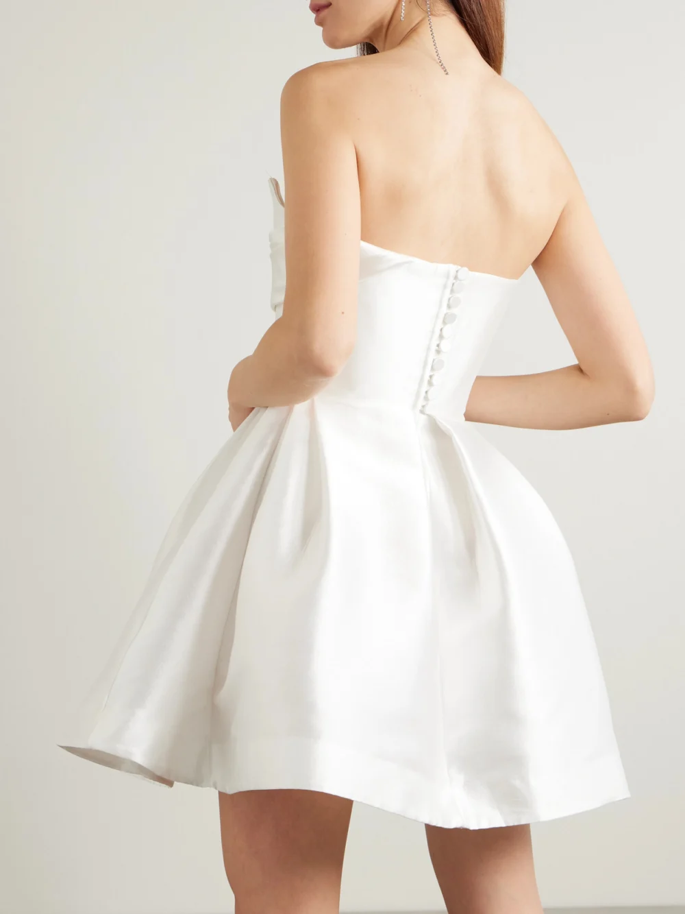 Back view of the Alex Perry Strapless Draped Sateen Mini Dress