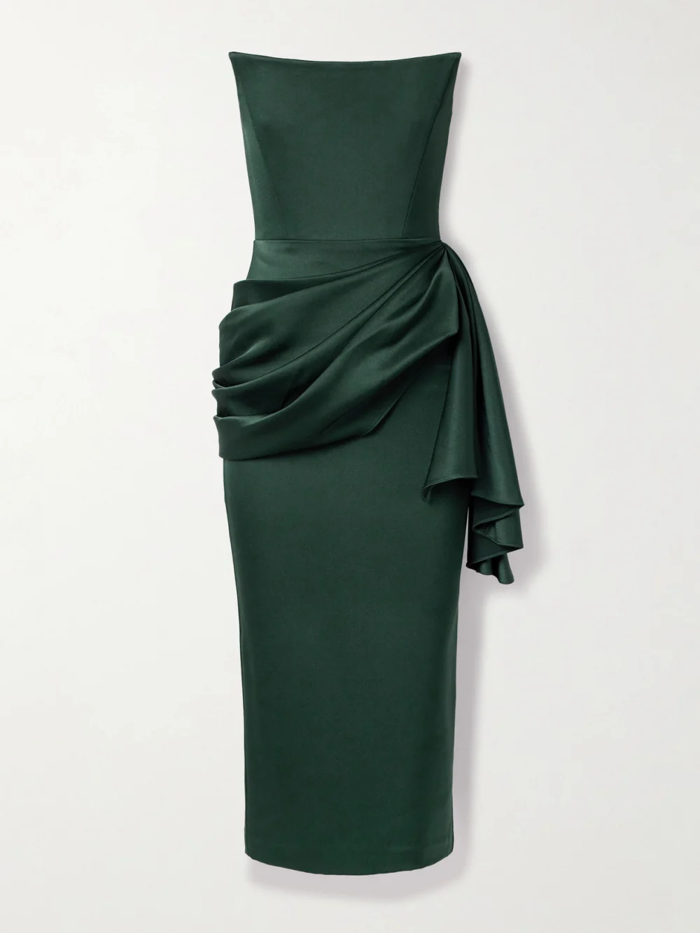 Alex Perry Strapless Draped Satin-crepe Midi Dress in forest green